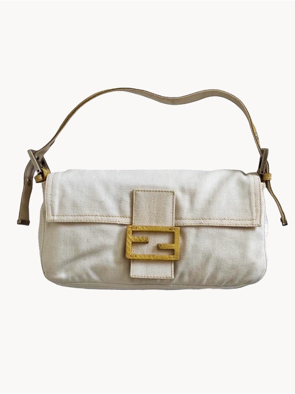 Fendi White Denim/Yellow Python Baguette Bag